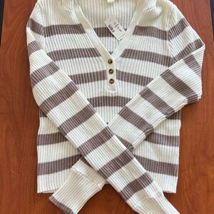 NWT Brown and Cream Striped Hooded Aeropostale Sweater
